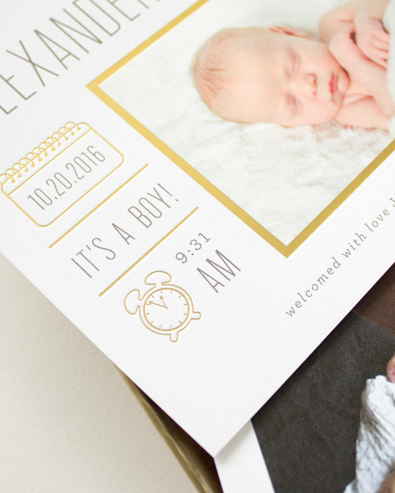 Modern Gold Foil Birth Announcements by Banter and Charm