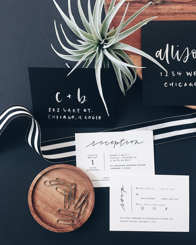 Minimalist Black and White Hand Lettered Wedding Invitations