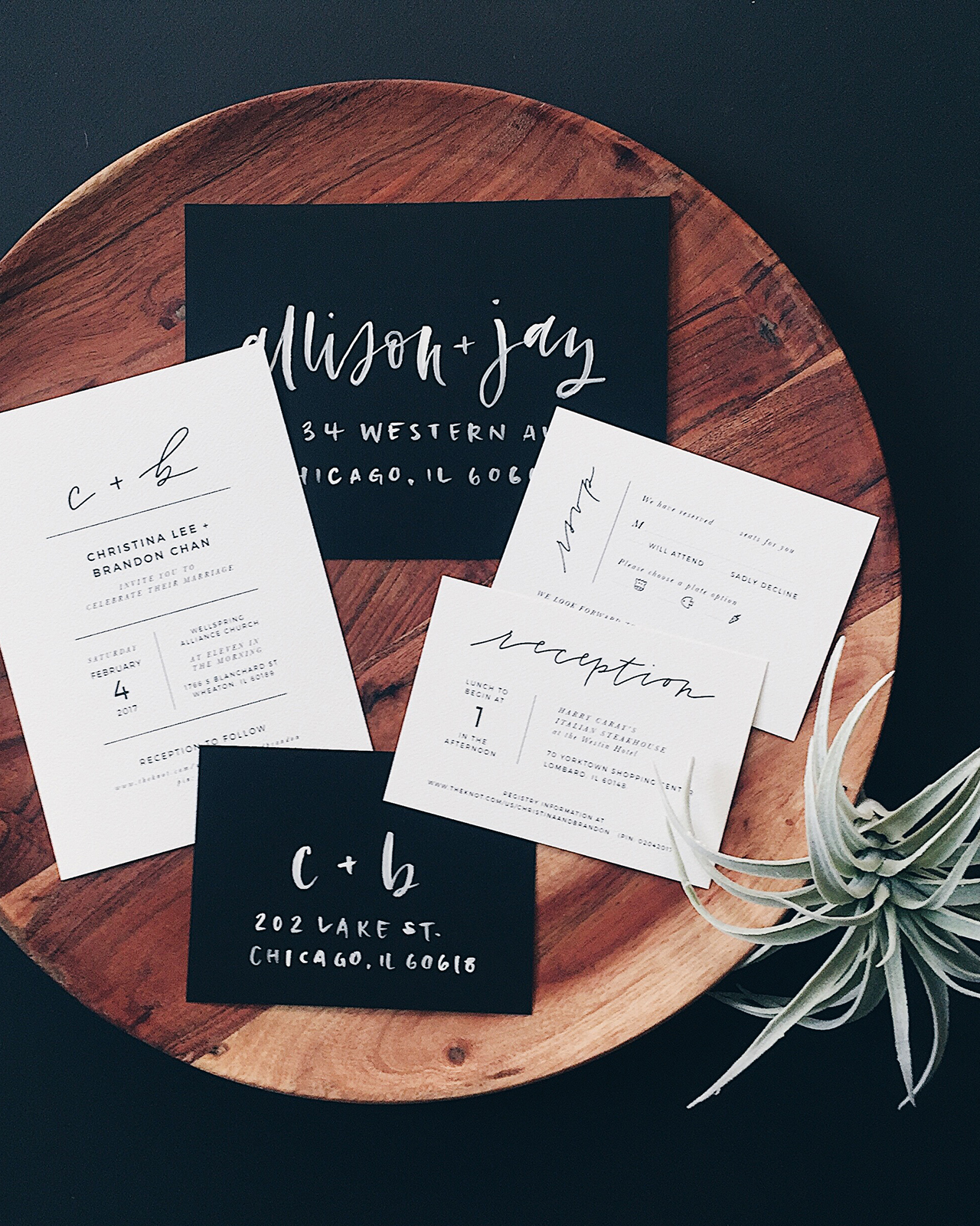 Minimalist Black and White Handlettered Wedding Invitations by Grace Niu 