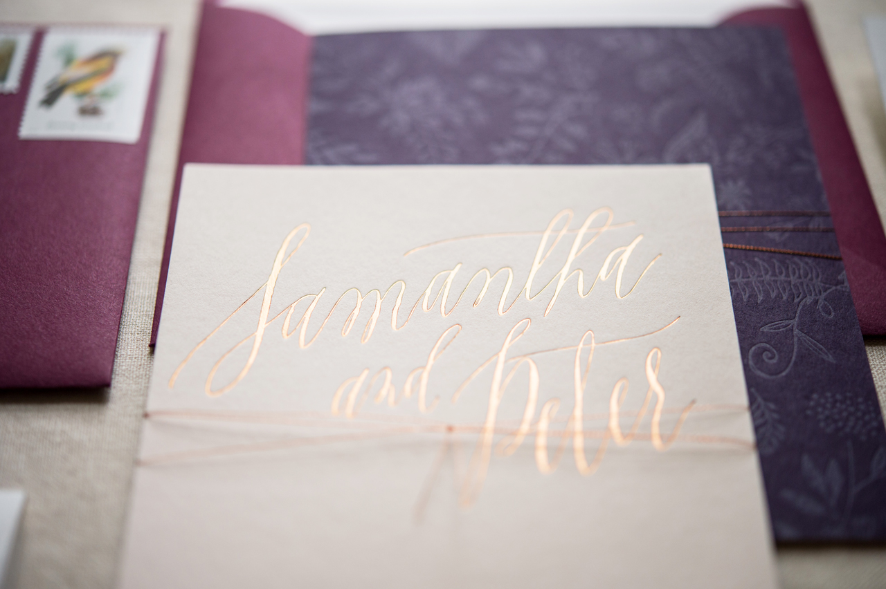 Romantic Copper Foil Wedding Invitations by Gus & Ruby Letterpress