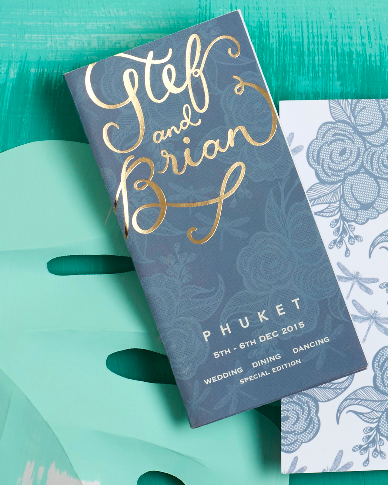 Tropical Turquoise and Gold Foil Wedding Invitations by Berin Made