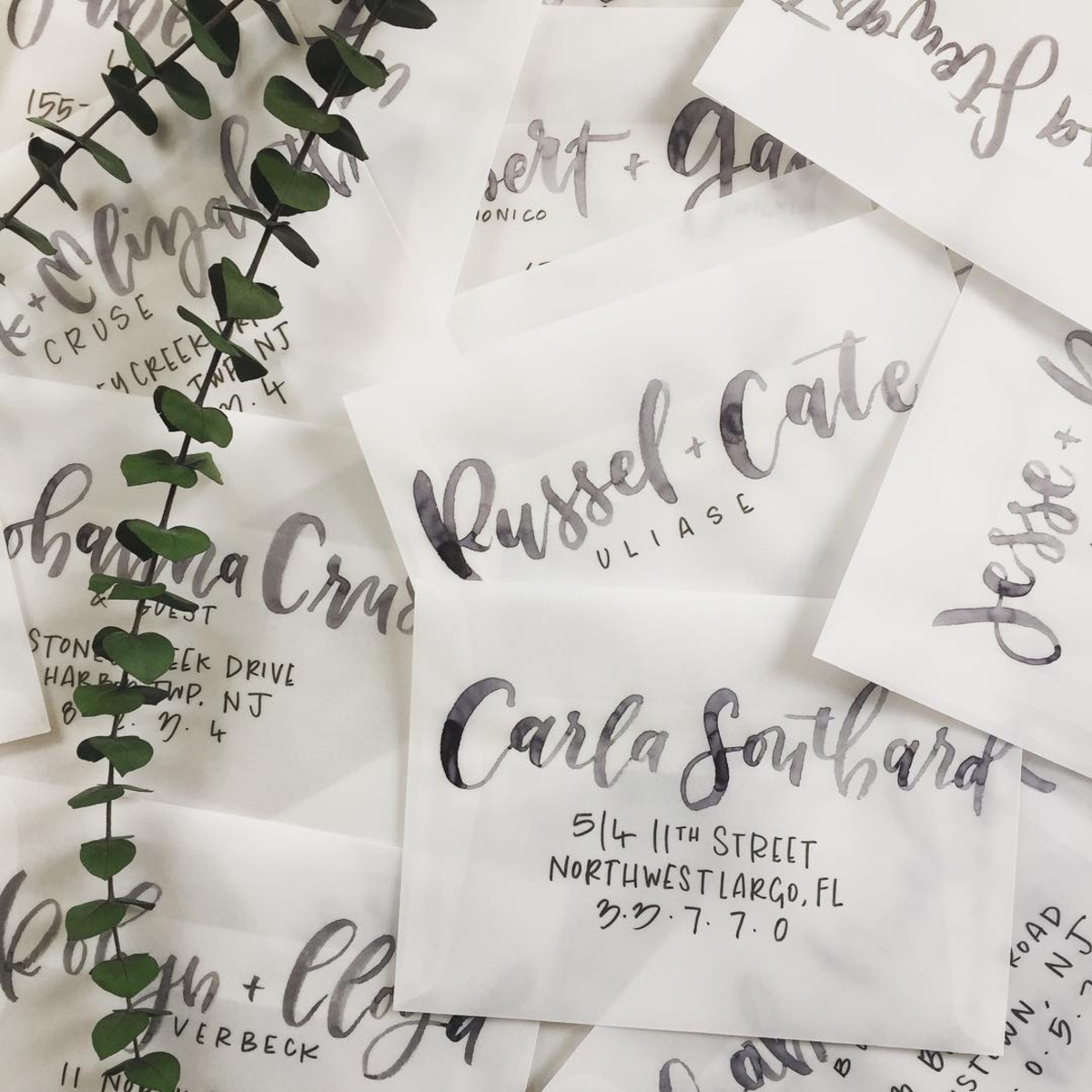 Vellum Envelopes with Brush Lettering by Willow Wynn Co.