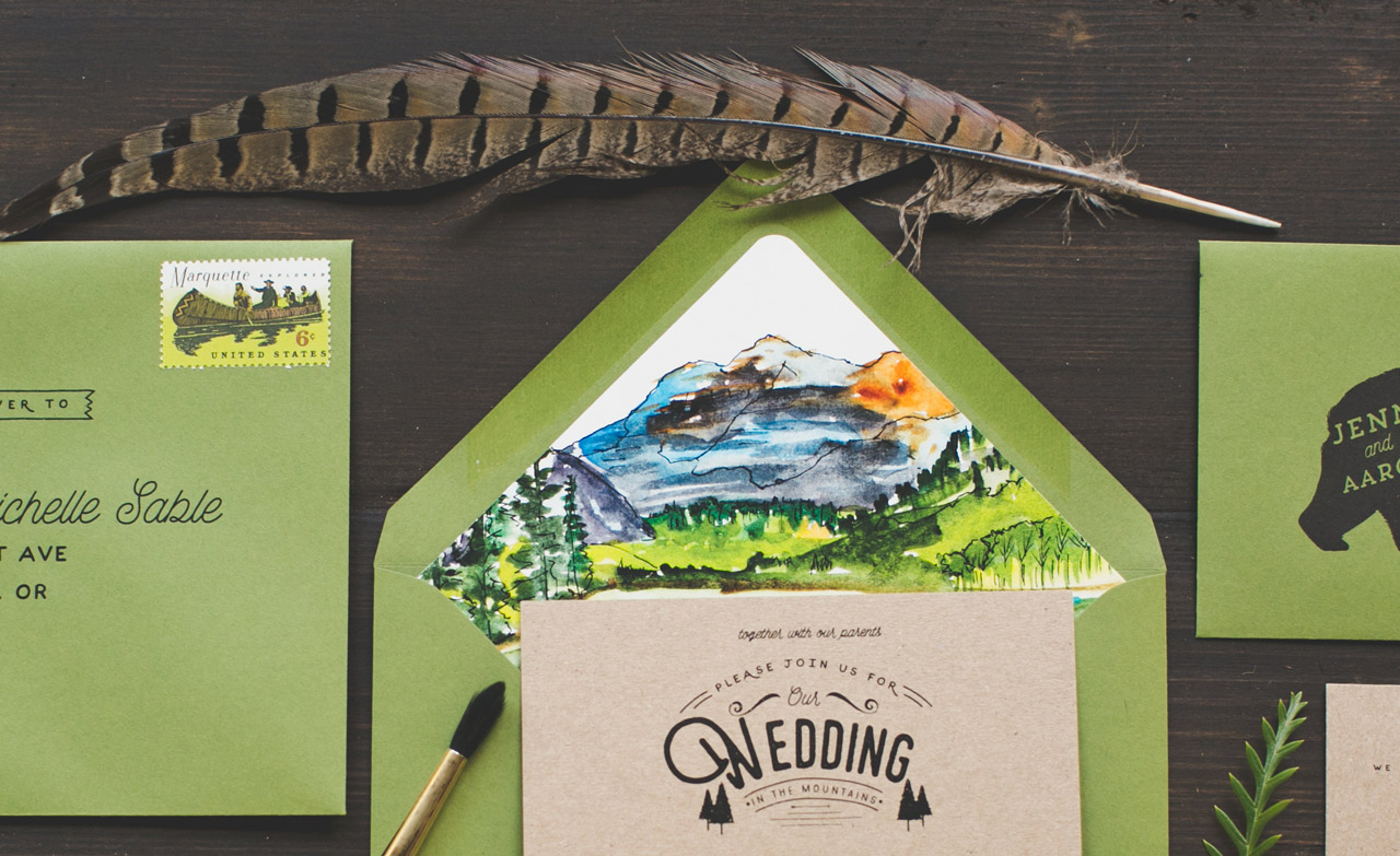 Woodsy Illustrated Wedding Invitations by Wide Eyes Paper Co