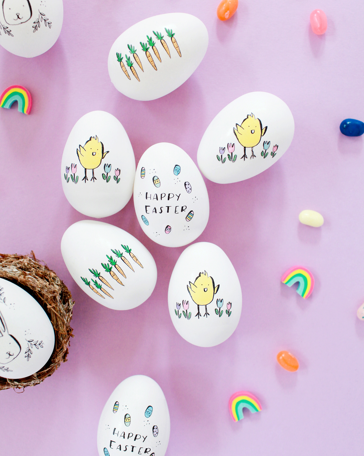 DIY Illustrated Temporary Tattoo Easter Eggs