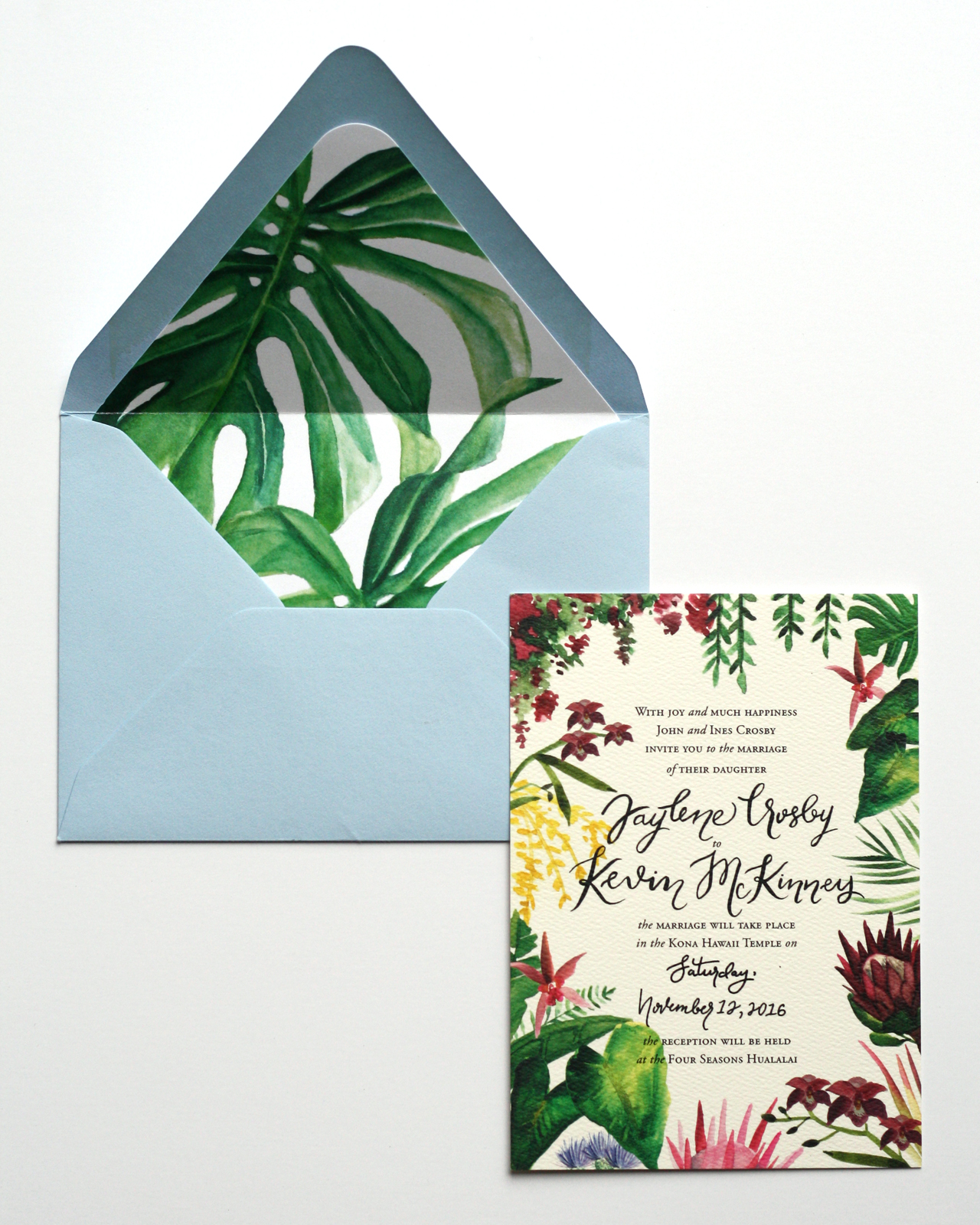 Illustrated Tropical Hawaiian Wedding Invitations by Honey Brush Design