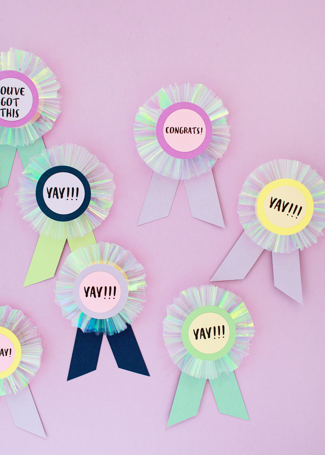 DIY Iridescent and Pastel Paper Prize Ribbons