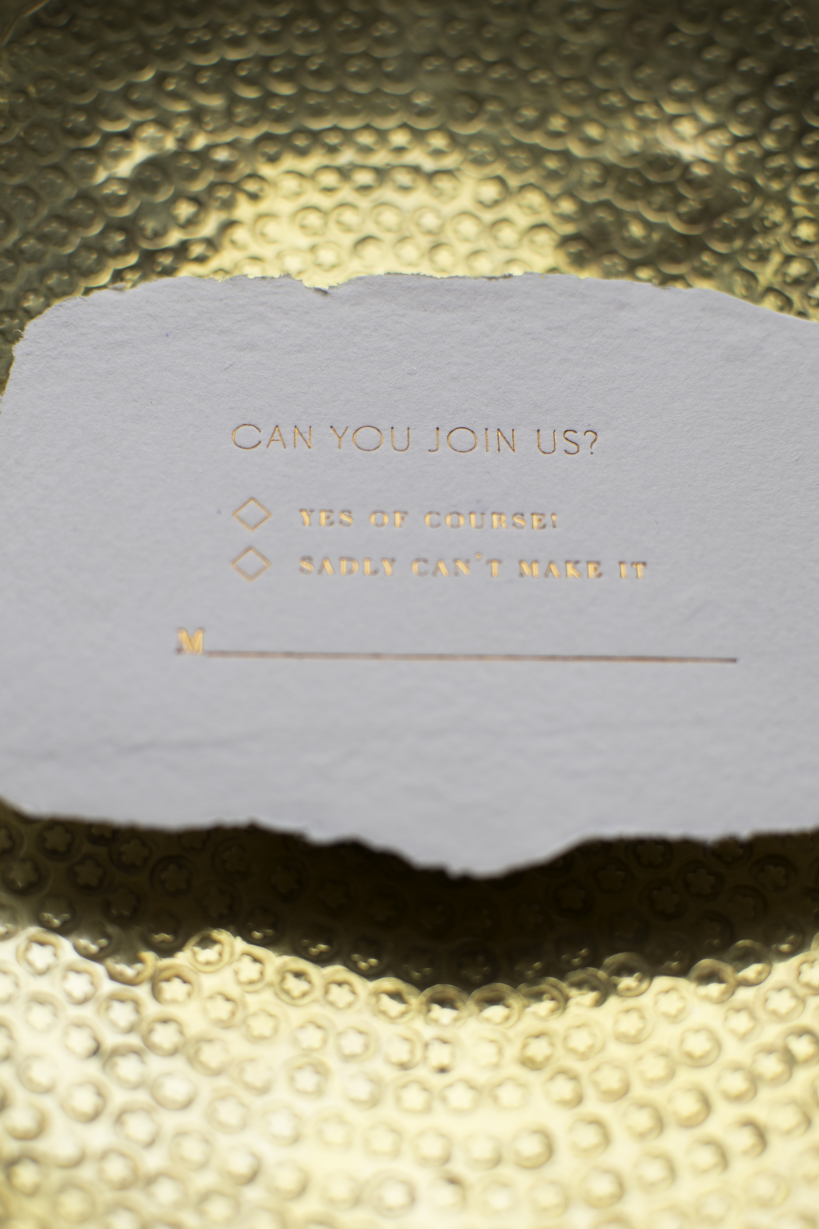 Copper Foil Wedding Invitations on Handmade Paper by Al Stampa
