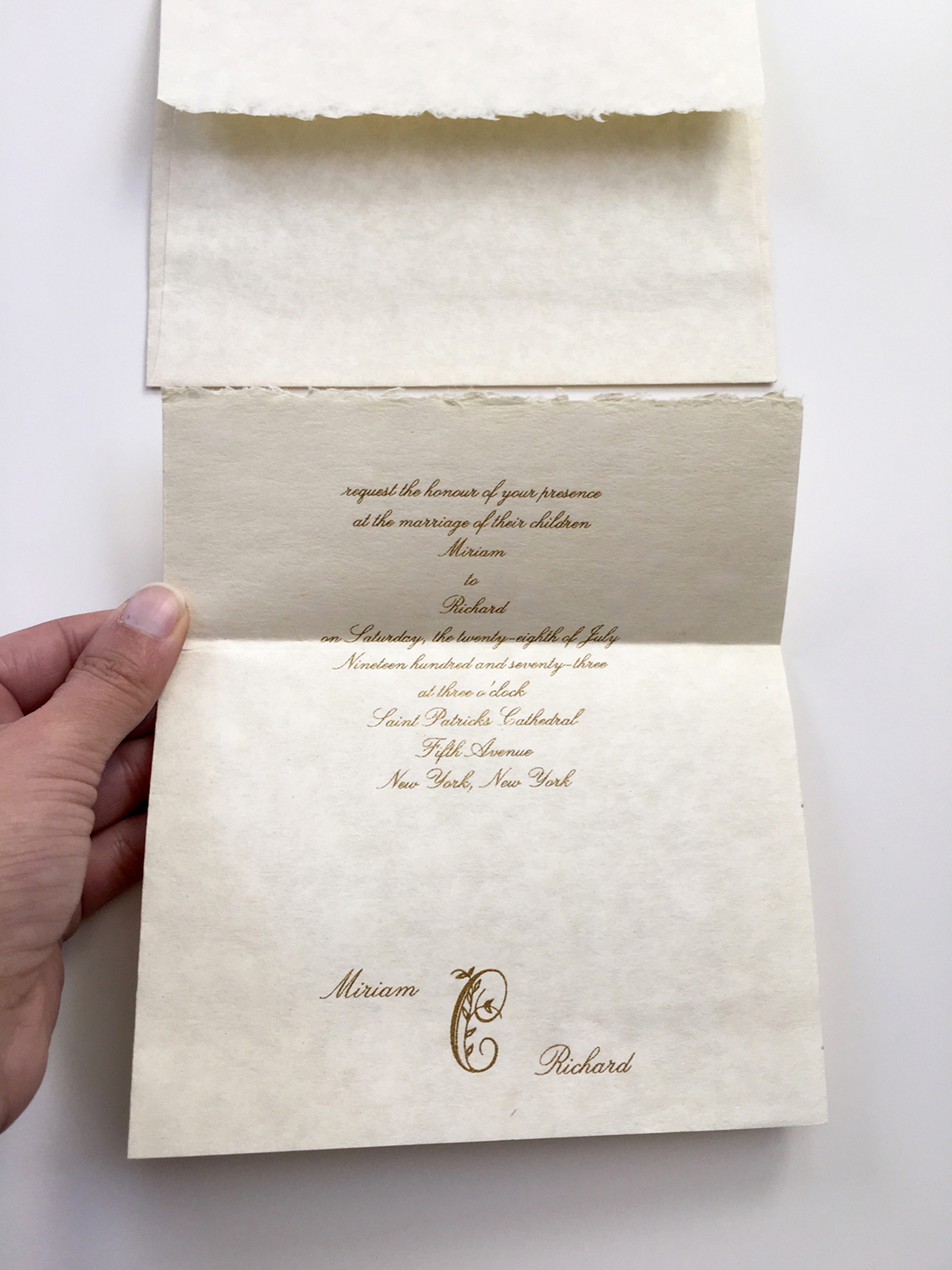 Copper Foil Wedding Invitations on Handmade Paper by Al Stampa