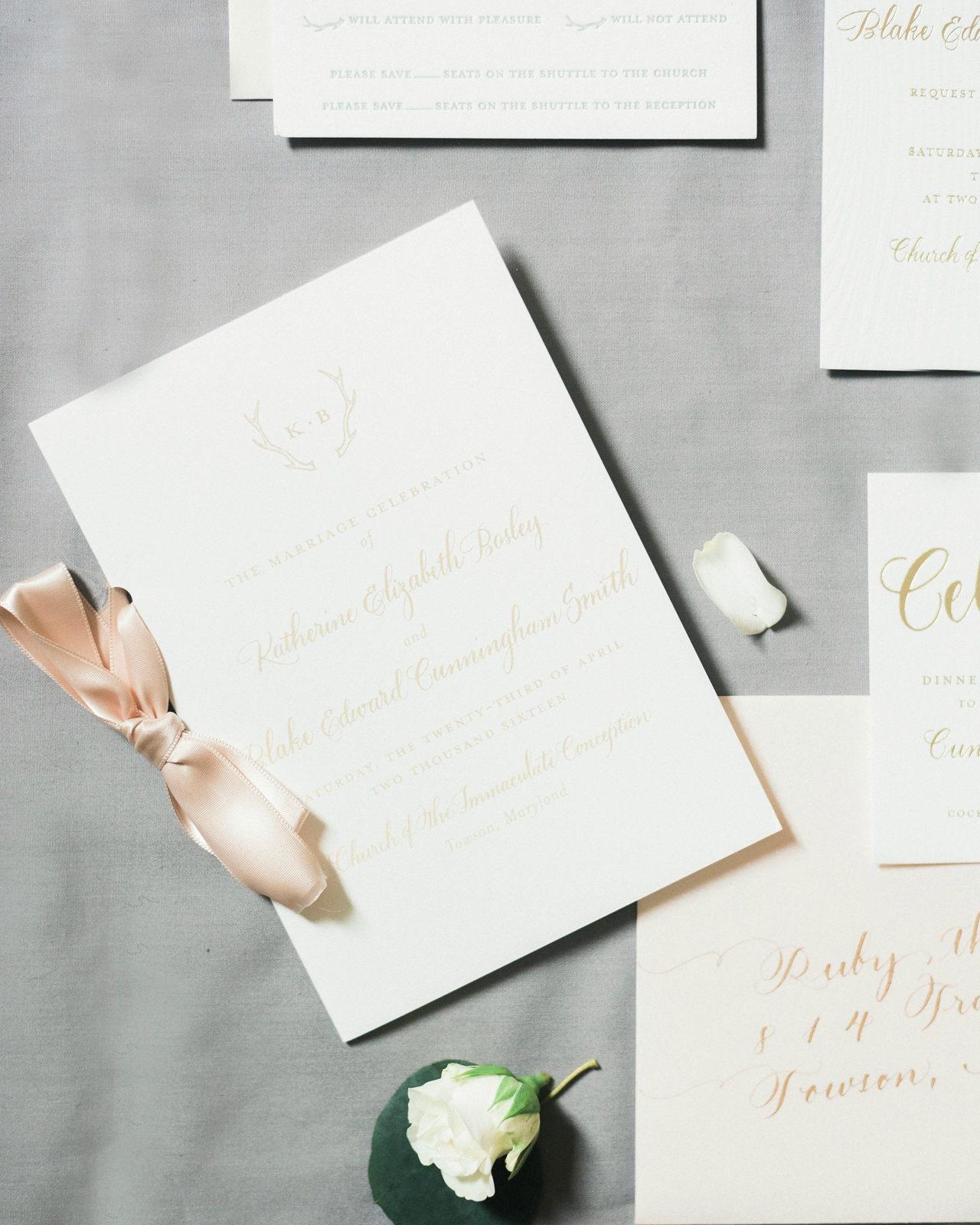 Elegant Cream and Gold Wedding Invitations by Ruby the Fox