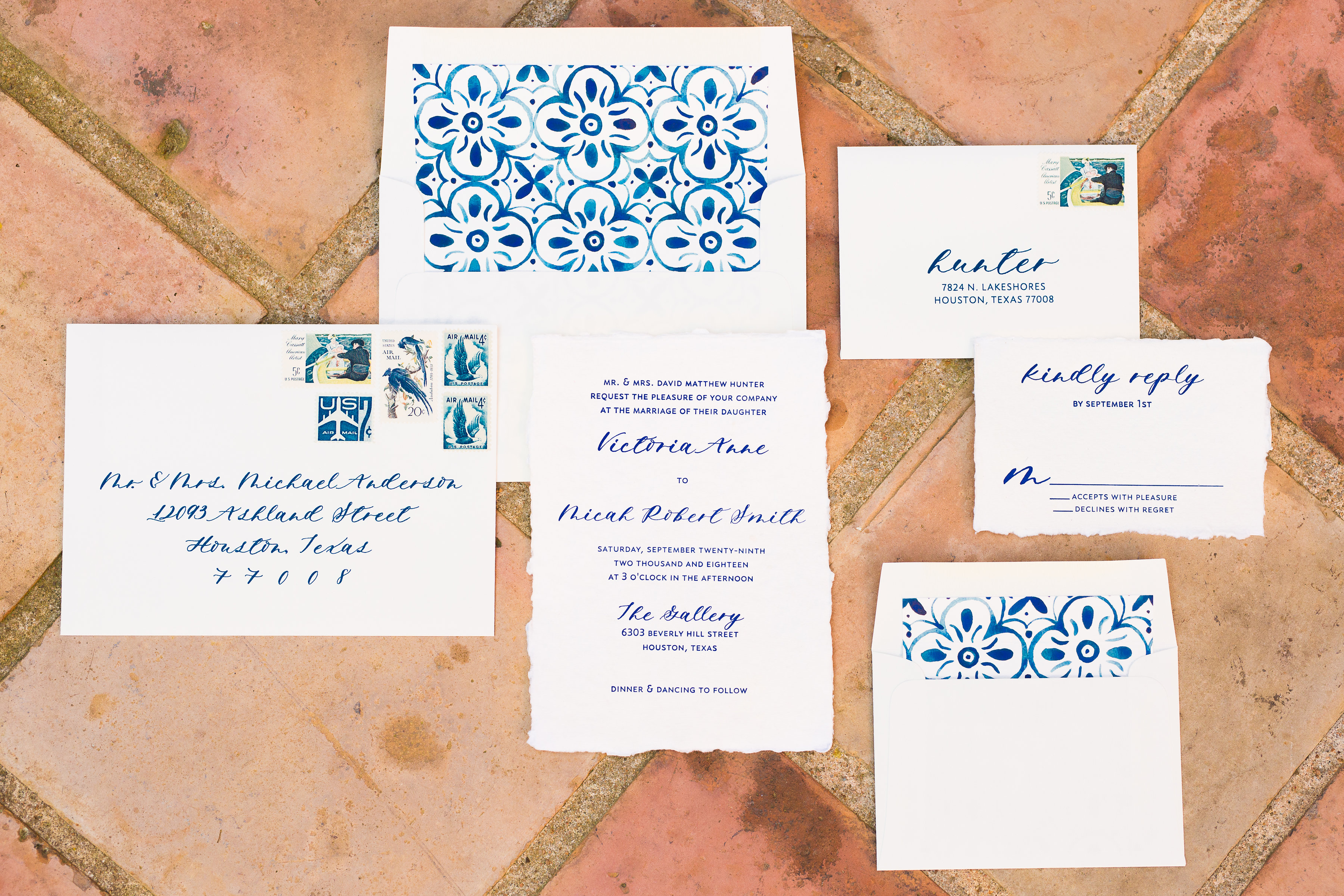 Mediterranean Inspired Watercolor Wedding Invitations by Bluebonnet Press