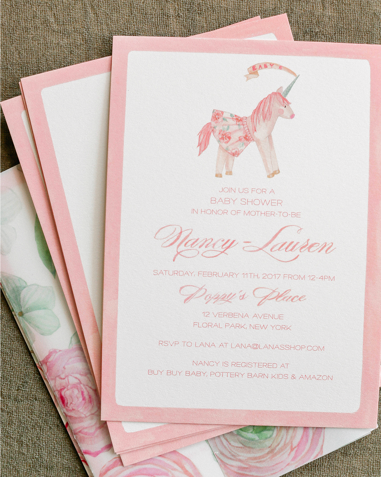 Pink Floral Unicorn Baby Shower Invitations by Lana's Shop