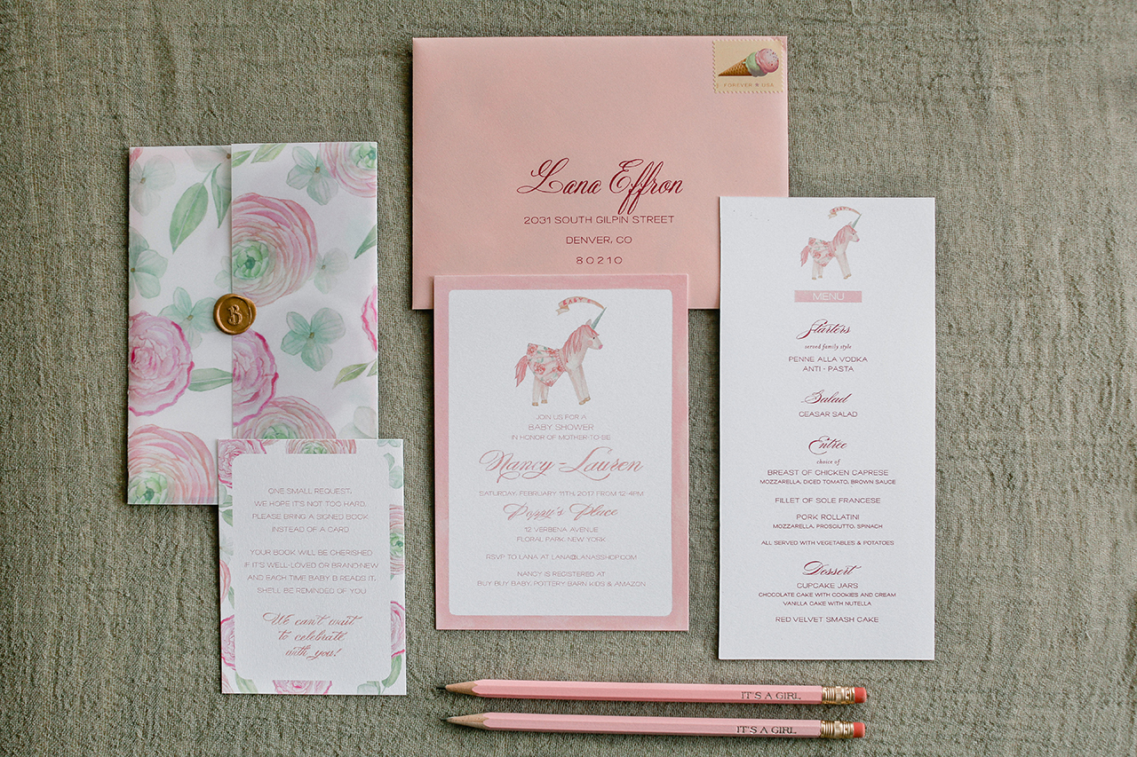 Pink Floral Unicorn Baby Shower Invitations by Lana's Shop