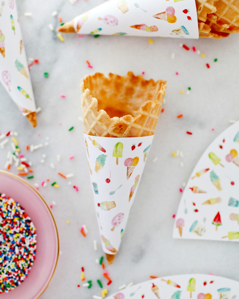 printable illustrated ice cream cone wrappers