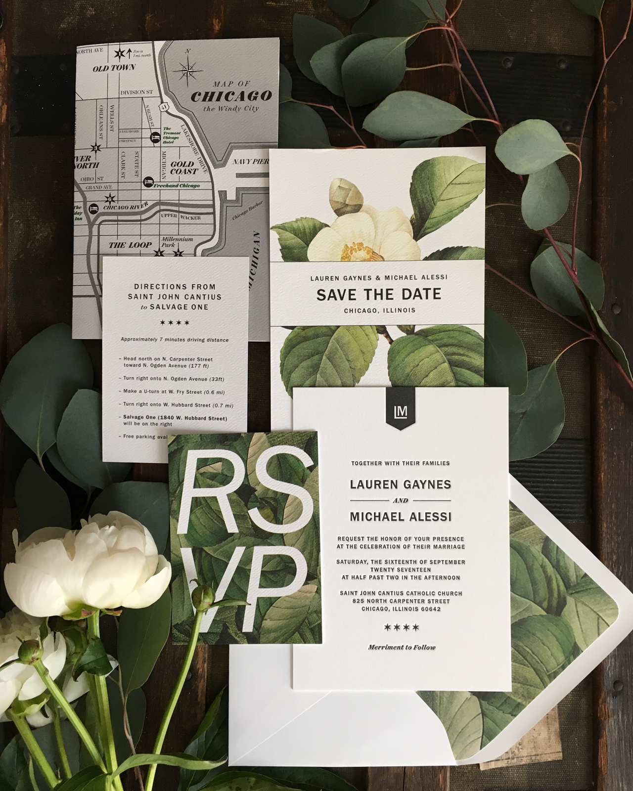 Modern Botanical Chicago Wedding Invitations by Christina Egan Chang