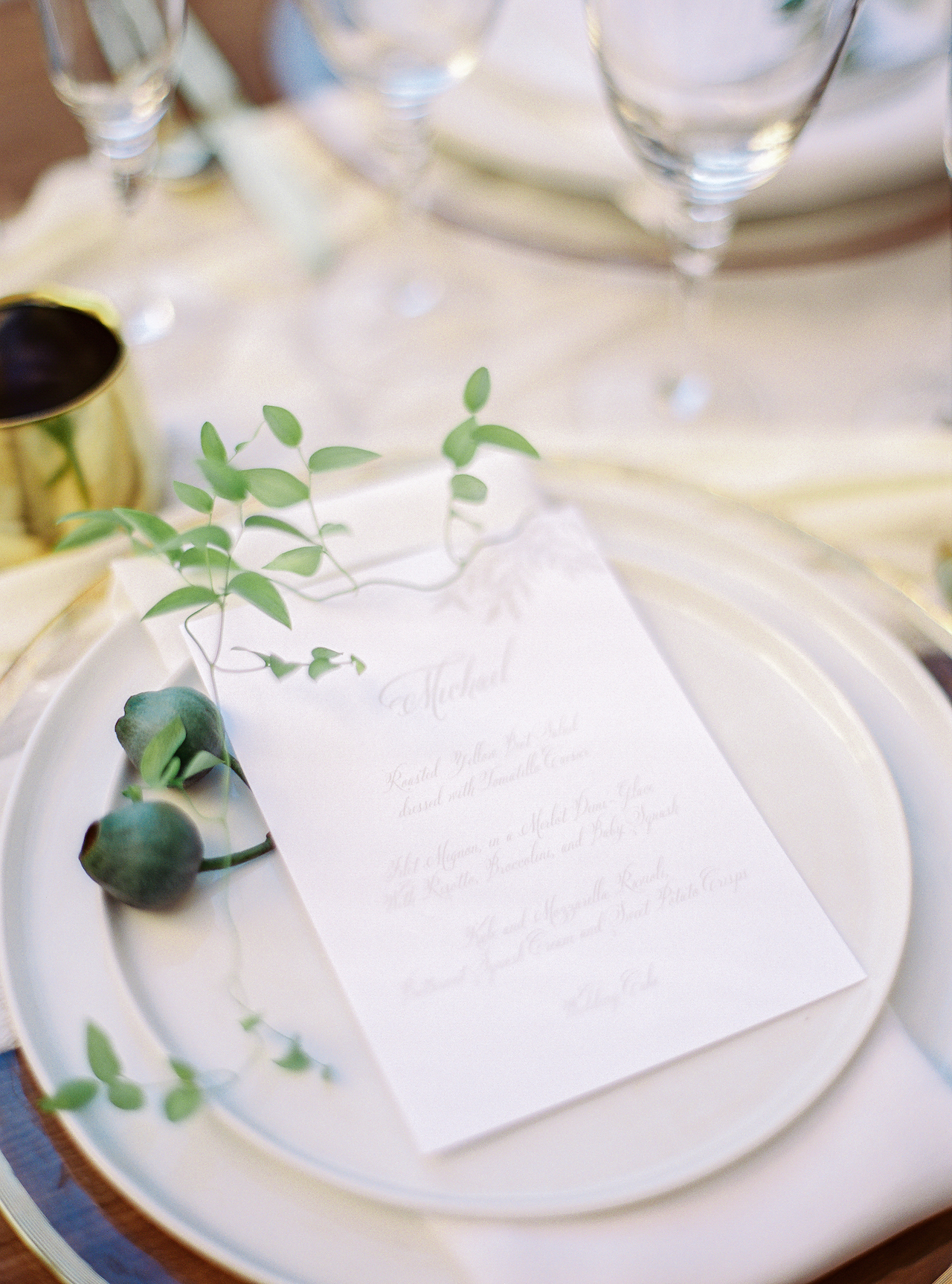 Soft Neutral Vineyard Wedding Invitations by Honey Paper