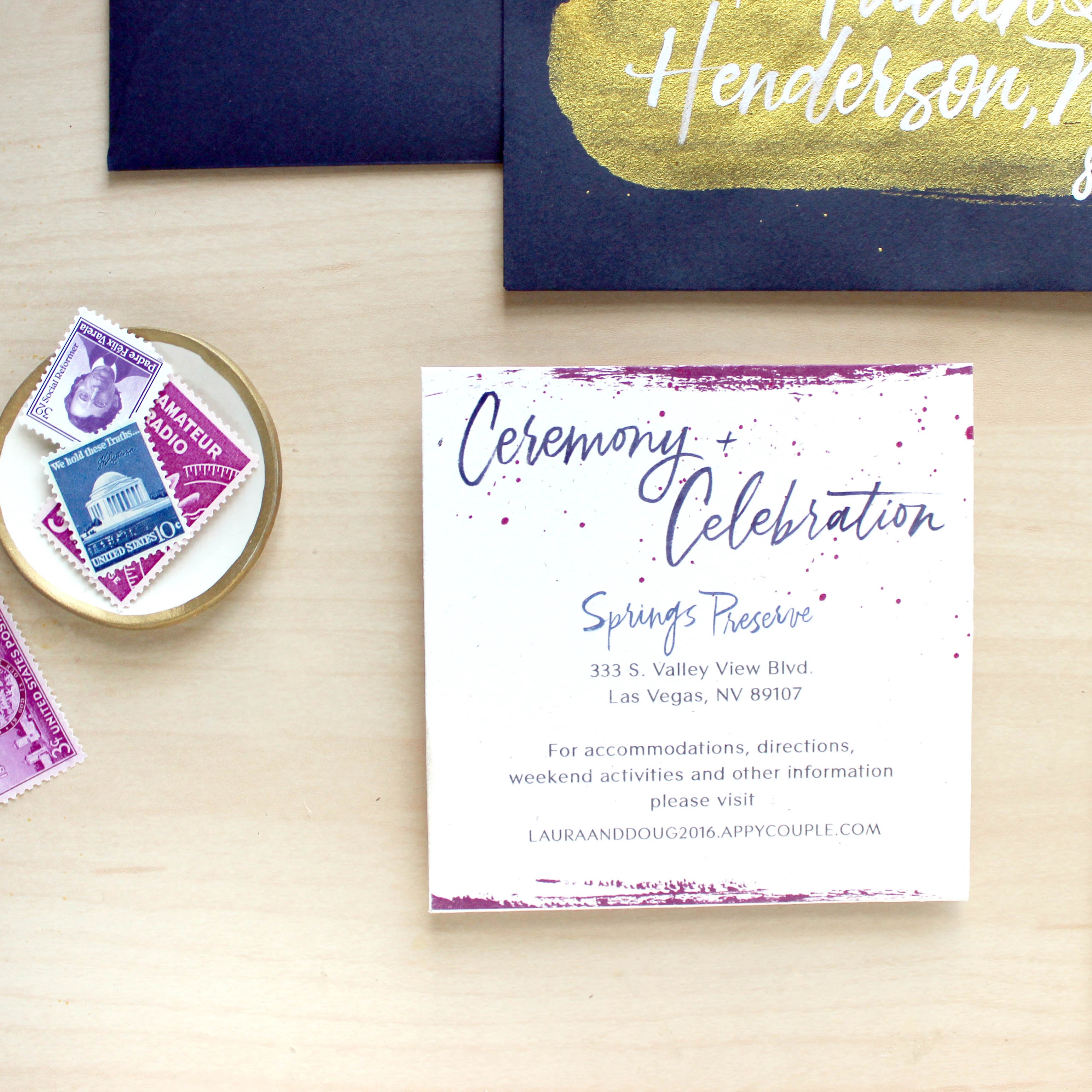 Modern Gold and Plum Watercolor Wedding Invitations