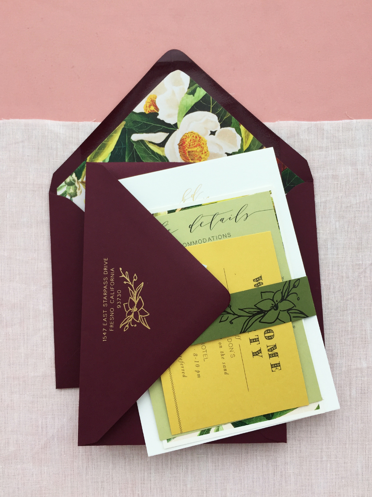 Romantic Burgundy and Gold Foil Wedding Invitations