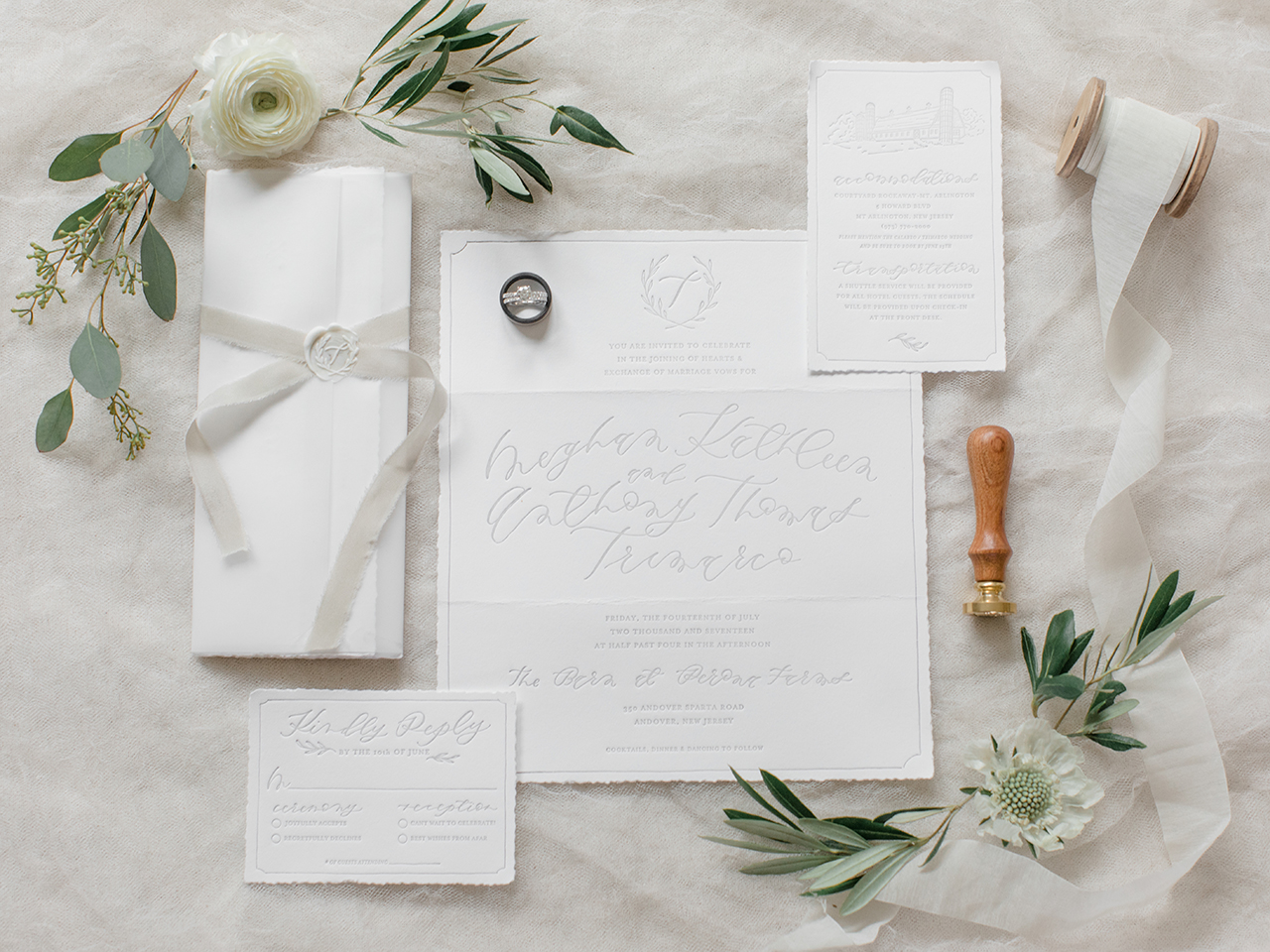 Romantic Gray Calligraphy Wedding Invitations with Deckled Edges by 200 Spring