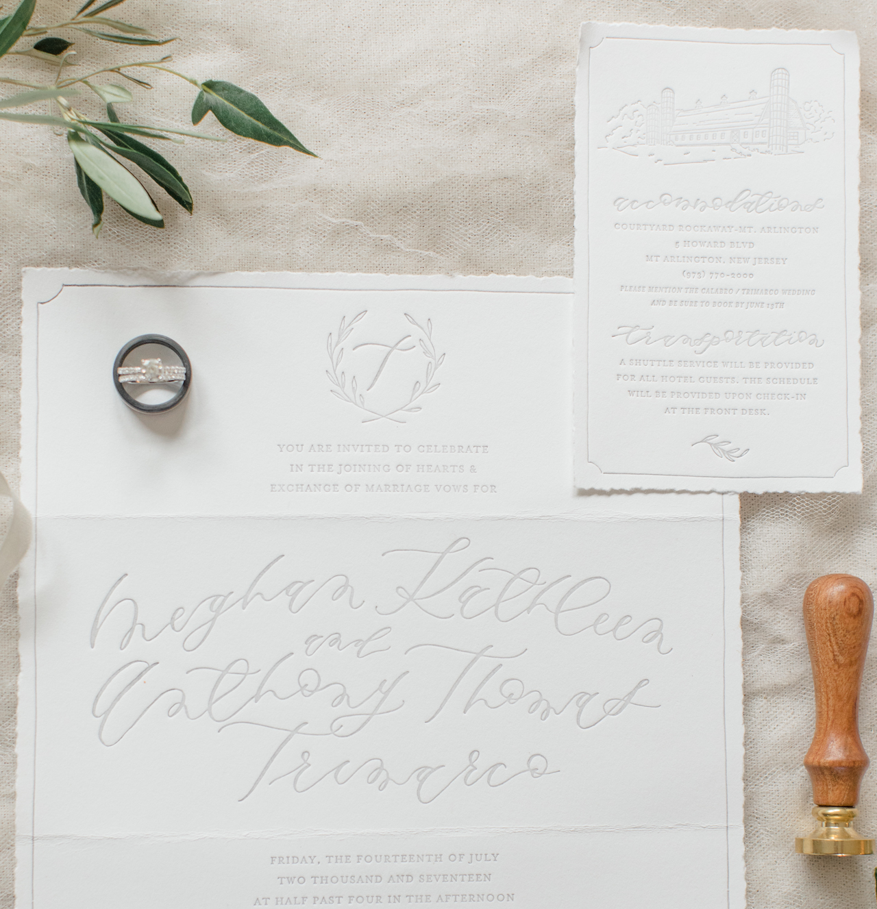 Romantic Gray Calligraphy Wedding Invitations with Deckled Edges by 200 Spring