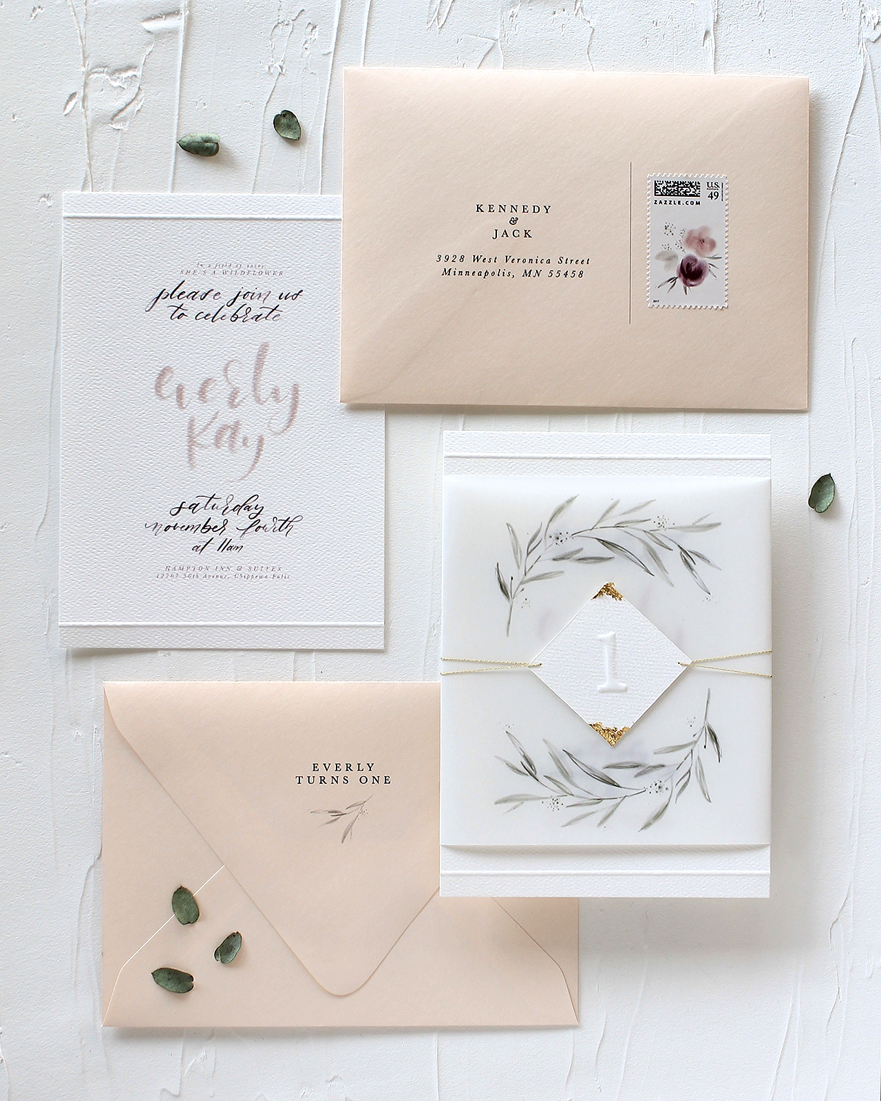 Eucalyptus and Vellum Birthday Party Invitations by Mint for Hue