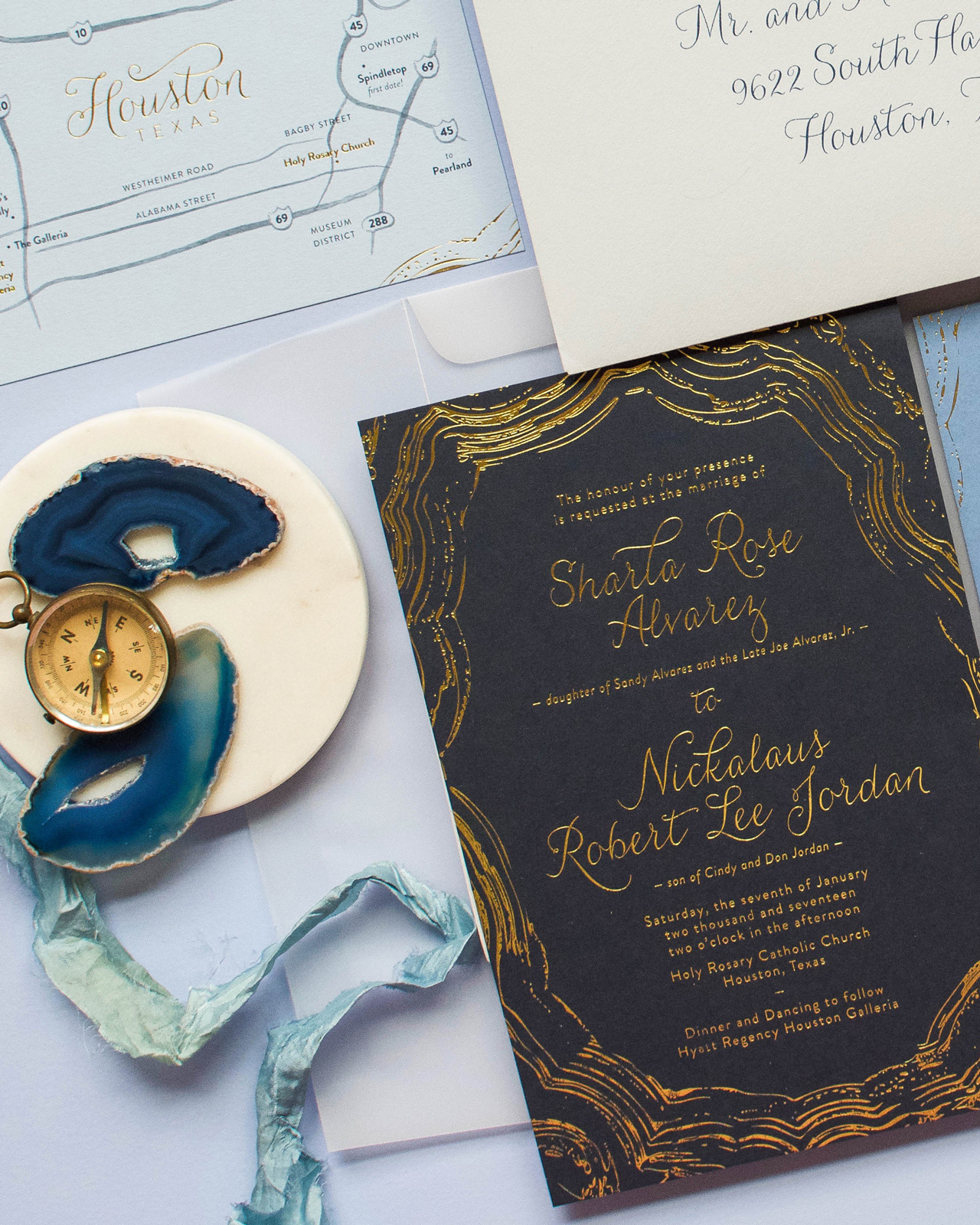 Navy and Gold Foil Agate-Inspired Wedding Invitations by Anticipate Invitations