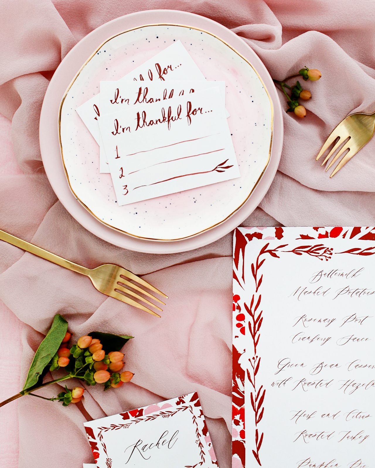 Printble Floral Thanksgiving Dinner Stationery by Juliet Meeks Design