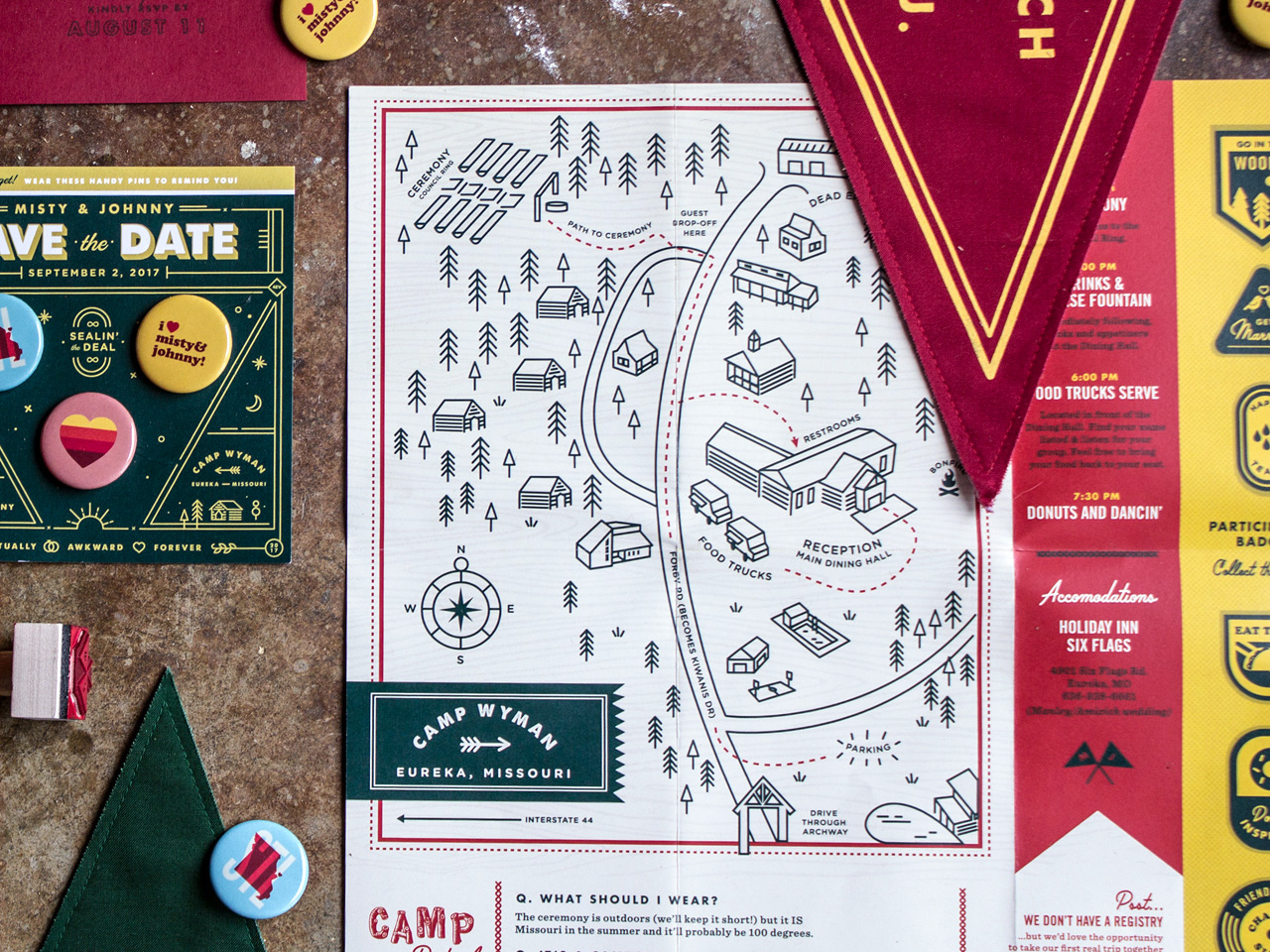 Quirky Camp-Theme Wedding Invitations by Misty Manley