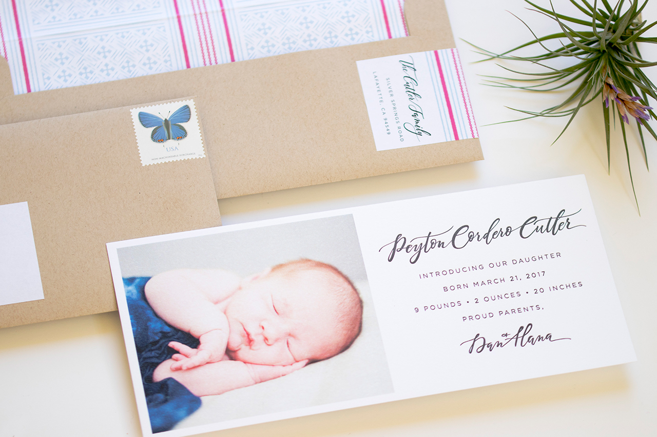 Sweet and Simple Calligraphy Baby Announcements by Bourne Paper Co. and Anne Robin Calligraphy
