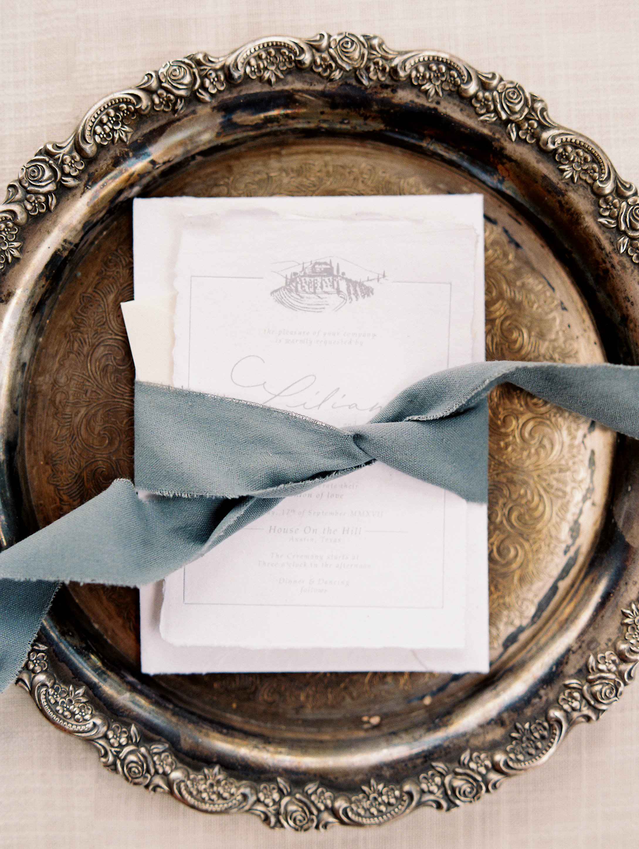 Vintage Inspired Dusty Blue Calligraphy Wedding Invitations by KidGolightly Calligraphy