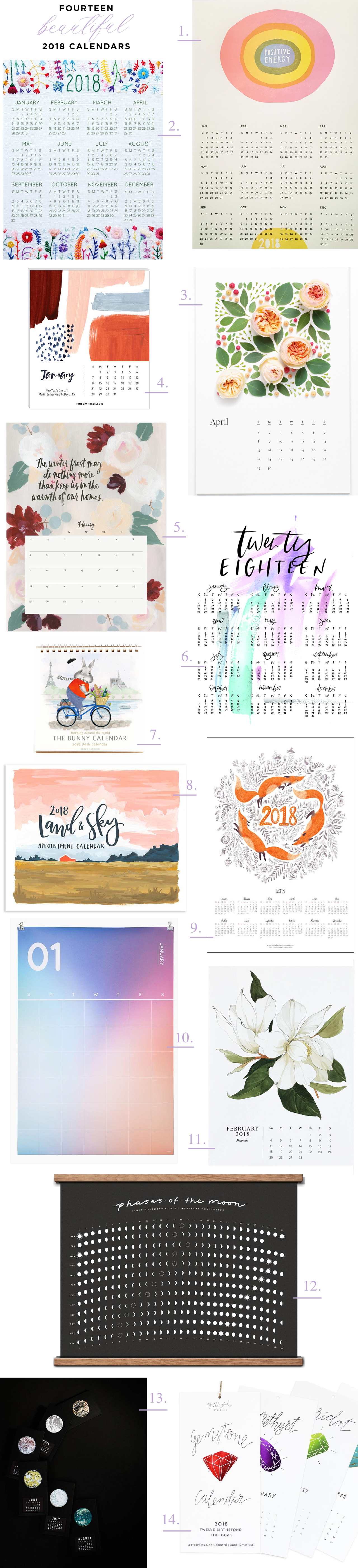 Fourteen Beautiful 2018 Calendars