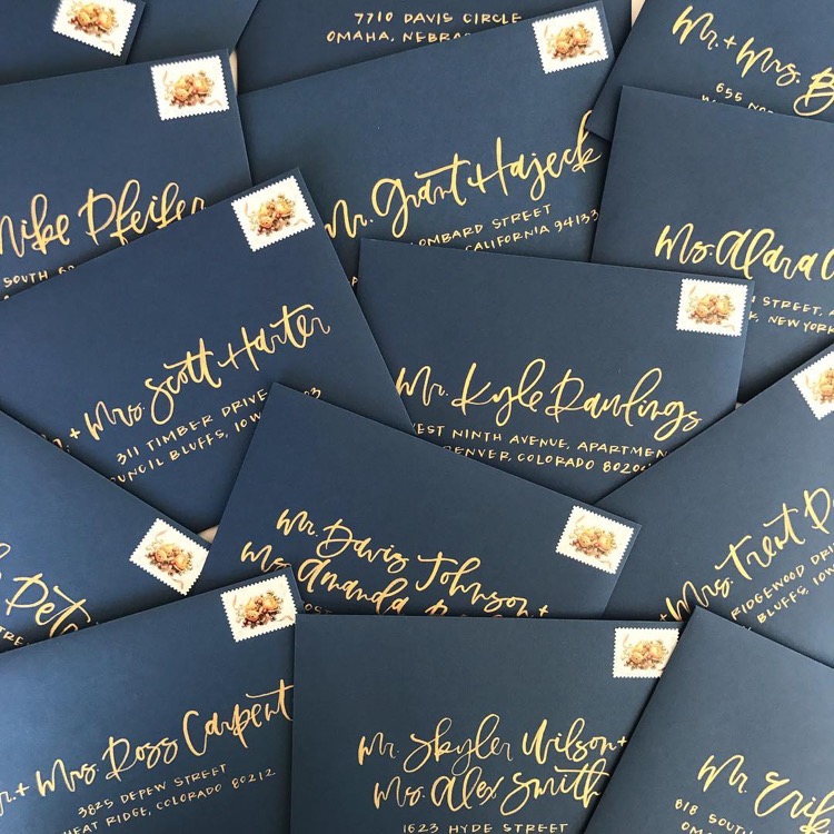 Envelope Inspiration: Navy and Gold Envelopes by Twinkle & Toast