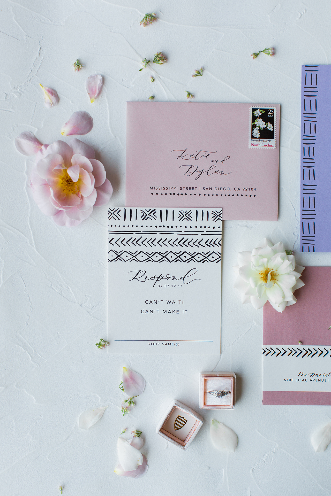Pastel Mudcloth Inspired Wedding Invitations by Twinkle & Toast