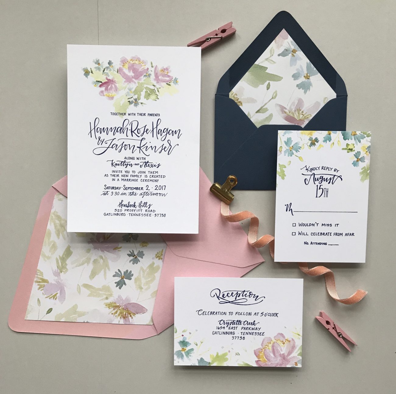 Bright and Cheerful Floral Watercolor Wedding Invitations
