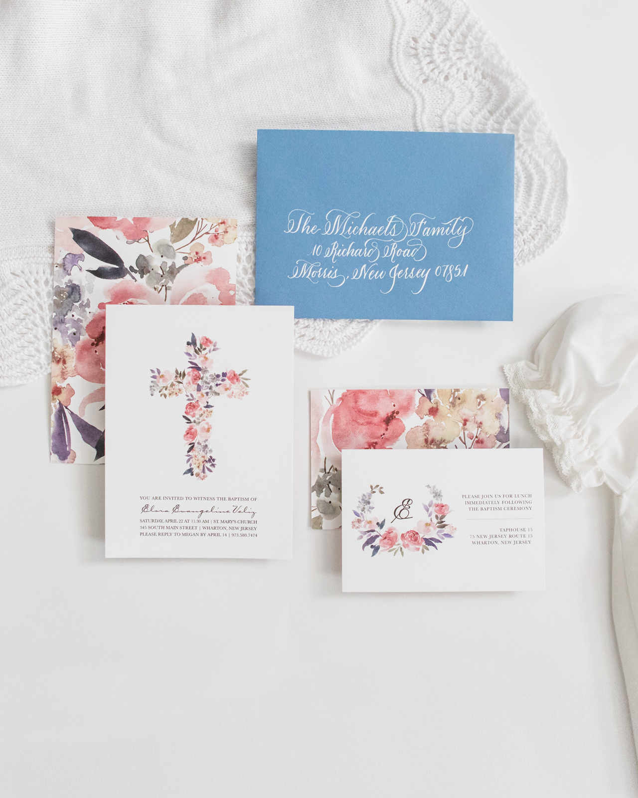 Floral Baptism Invitations by Honeybee Paper Co.