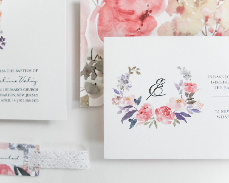 Watercolor Floral Baptism Invitations