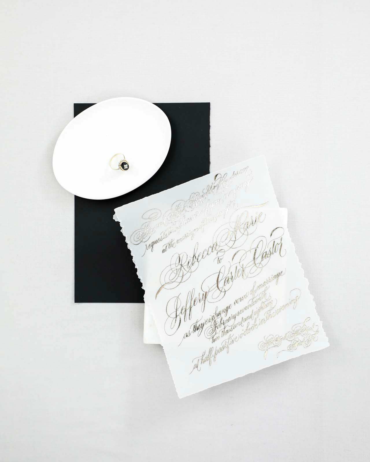 Black and White Calligraphy and Watercolor Wedding Invitations by Design House of Moira