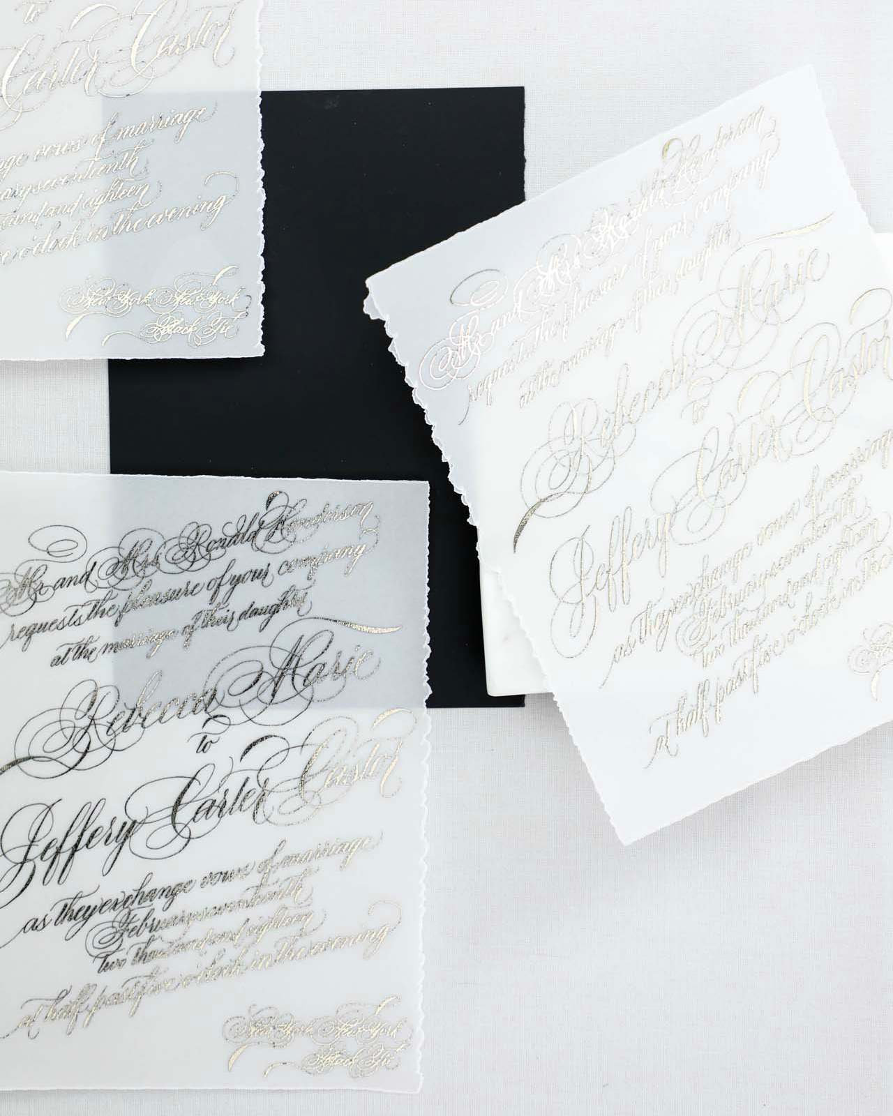 Black and White Calligraphy and Watercolor Wedding Invitations by Design House of Moira