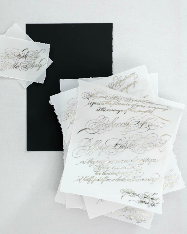 Black and White Calligraphy and Watercolor Wedding Invitations