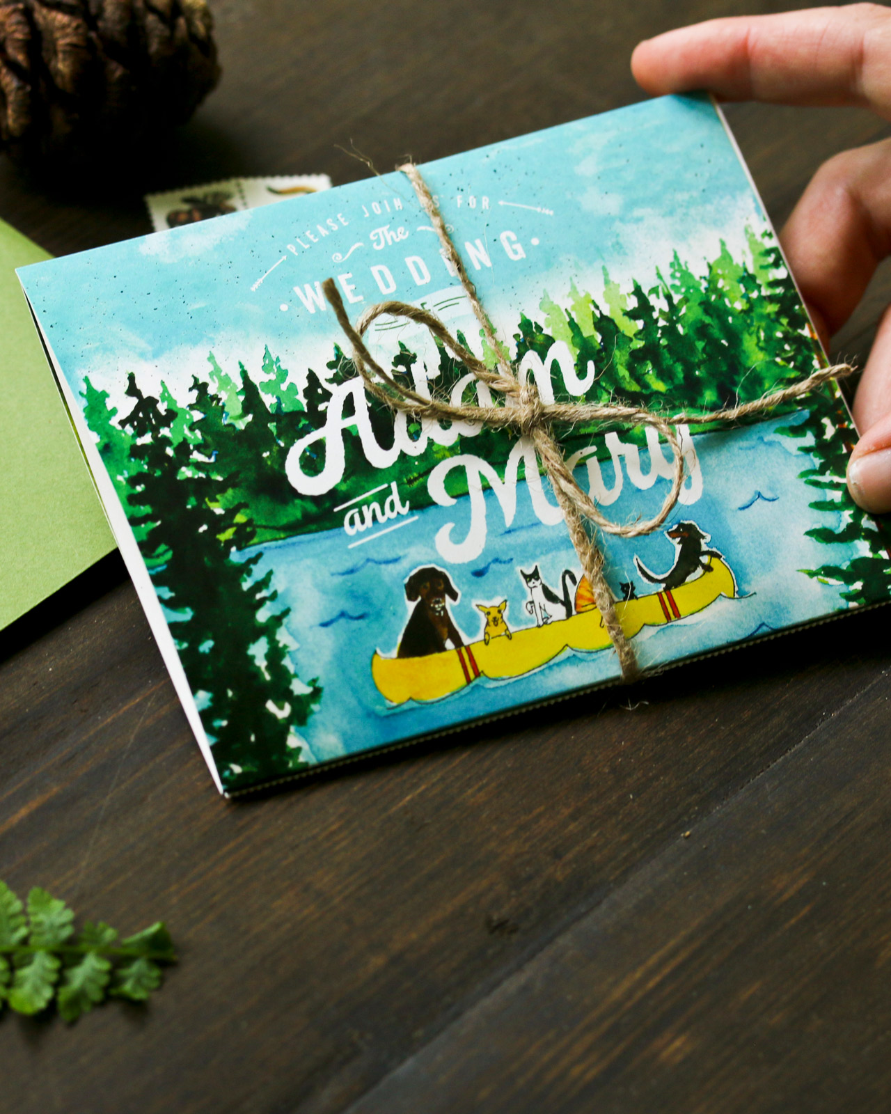 Quirky Camping-Inspired Watercolor Wedding Invitations
