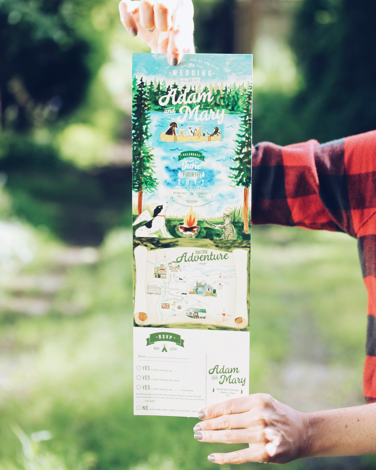 Quirky Camping-Inspired Watercolor Wedding Invitations by Wide Eyes Paper Co.