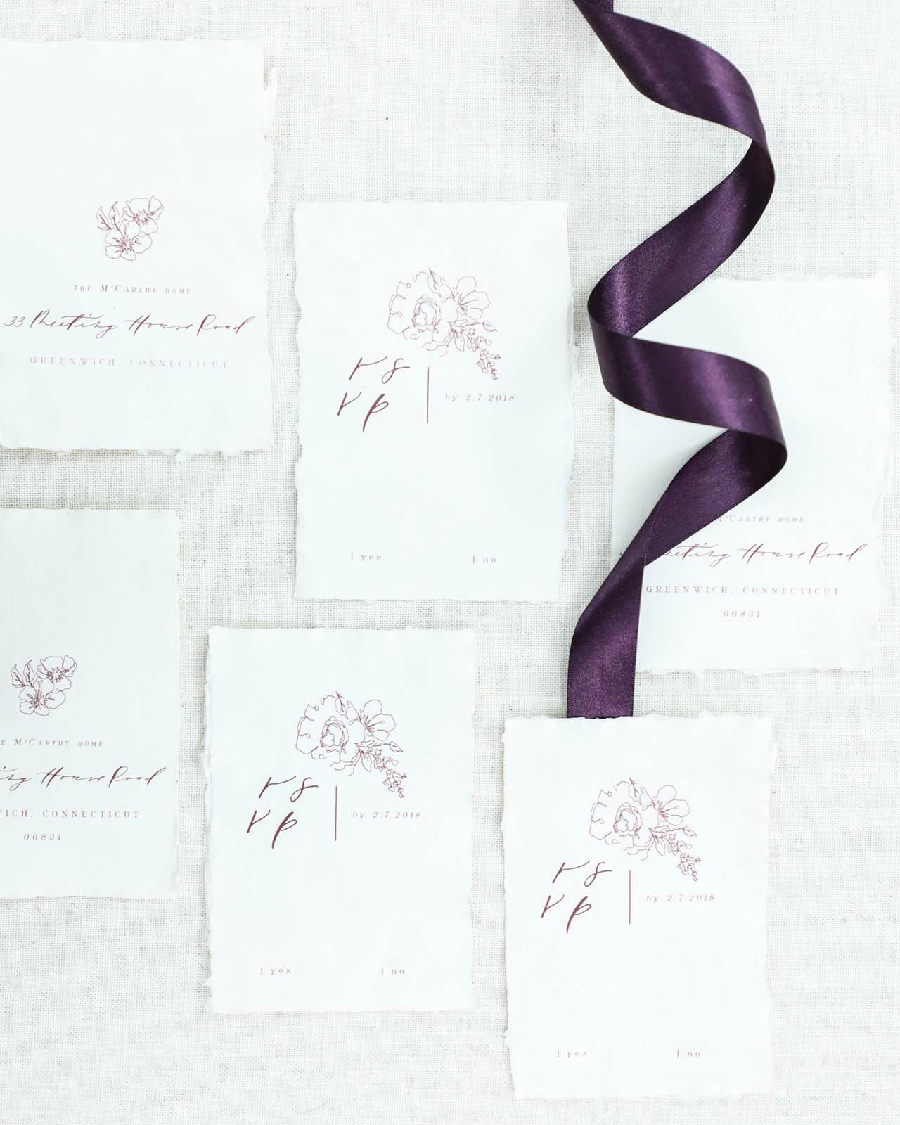 Purple Watercolor Floral and Calligraphy Wedding Invitations by Design House of Moira