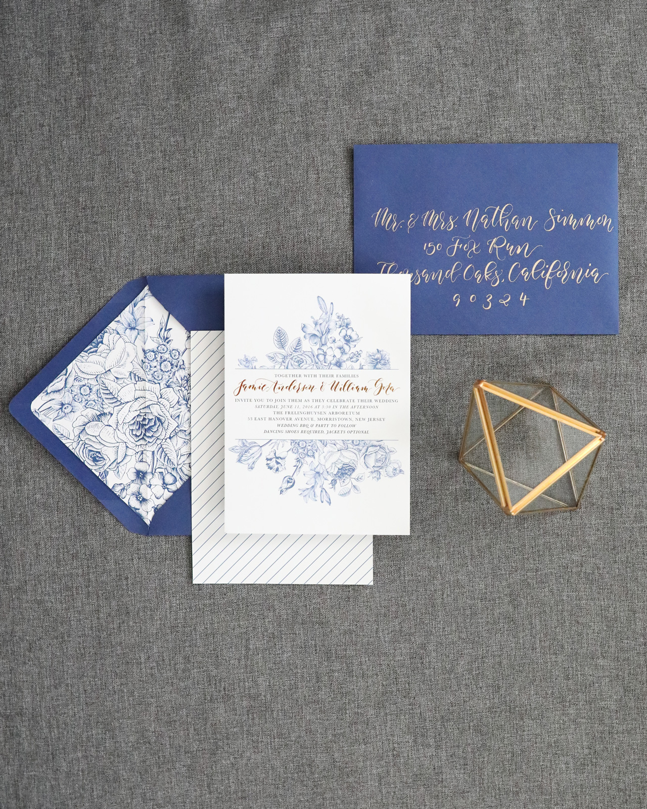 Chinoiserie-Inspired Blue and White Wedding Invitations by Honeybee Paper Co.
