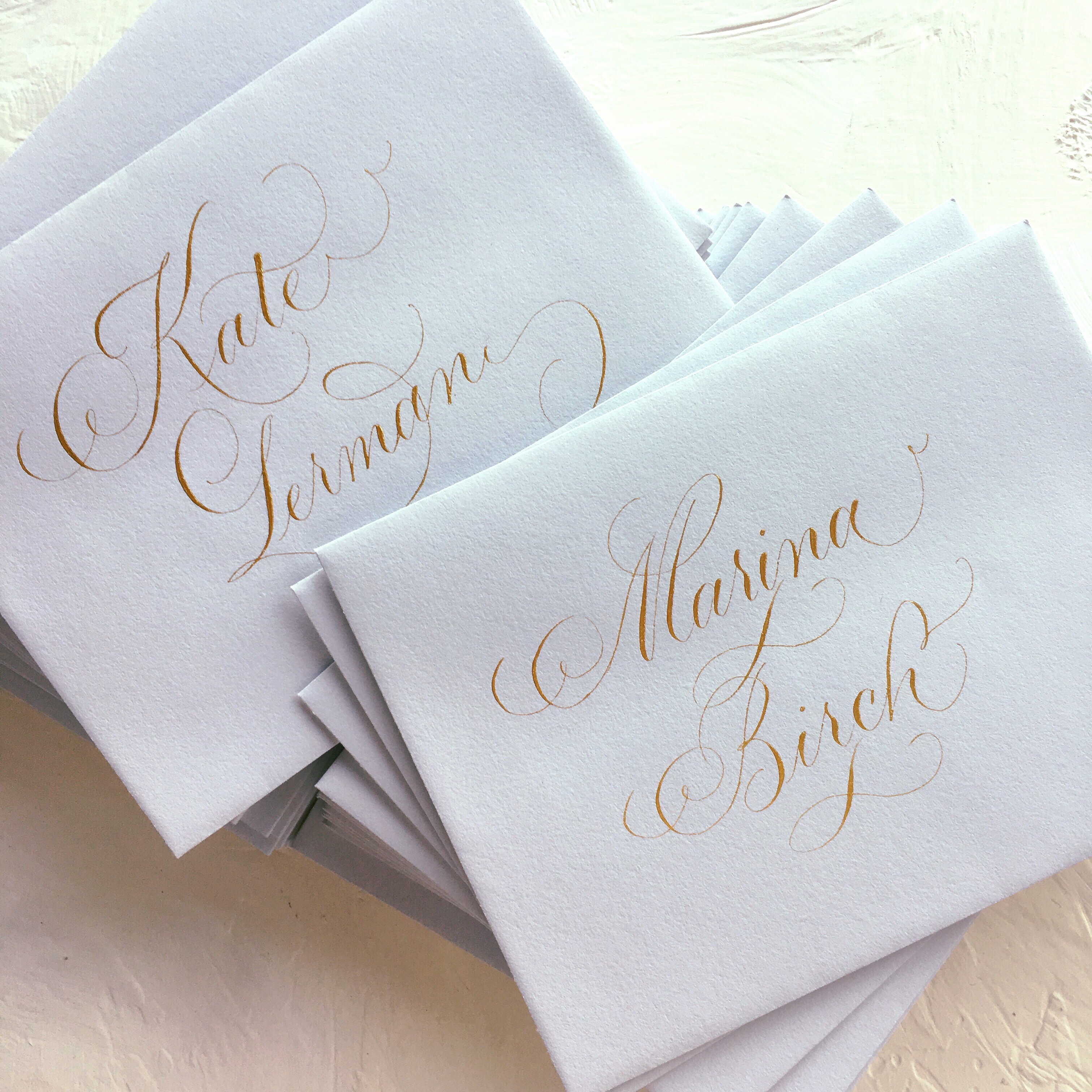 Gray Envelopes with Gold Calligraphy / Bien Fait Calligraphy