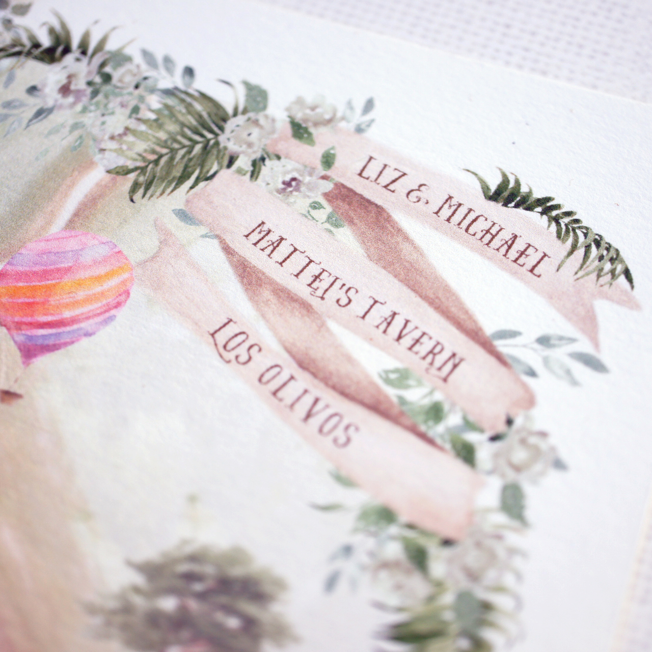 Los Olivos Illustrated Watercolor Wedding Invitations by Honey Paper