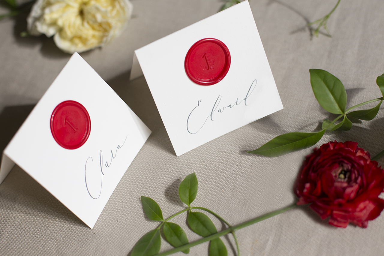 Romantic Deckle Edge Wedding Invitations with Red Wax Seal by Fourteen-Forty