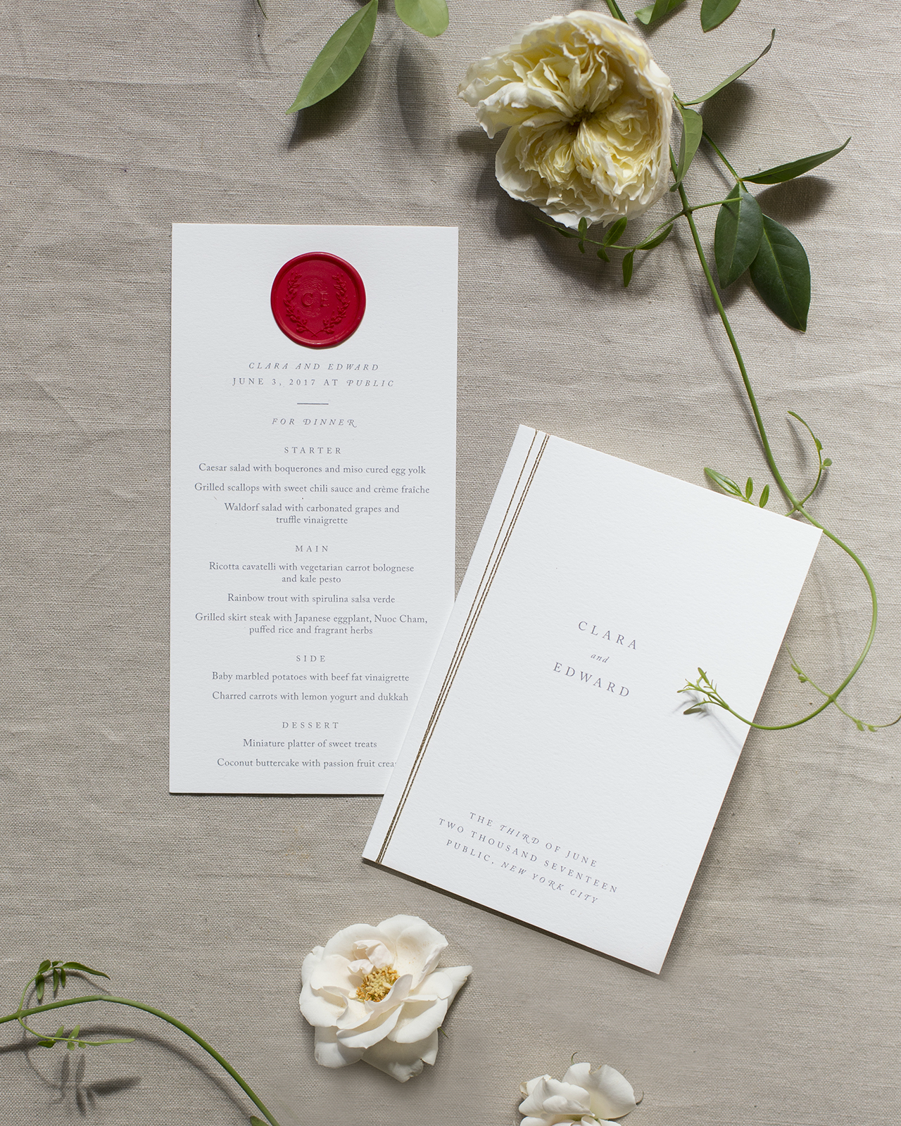 Romantic Deckle Edge Wedding Invitations with Red Wax Seal by Fourteen-Forty
