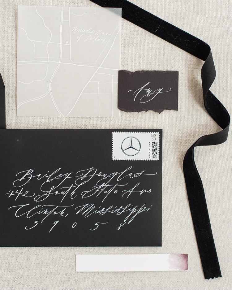 Black Envelopes with White Calligraphy by Cristina Leis Calligraphy