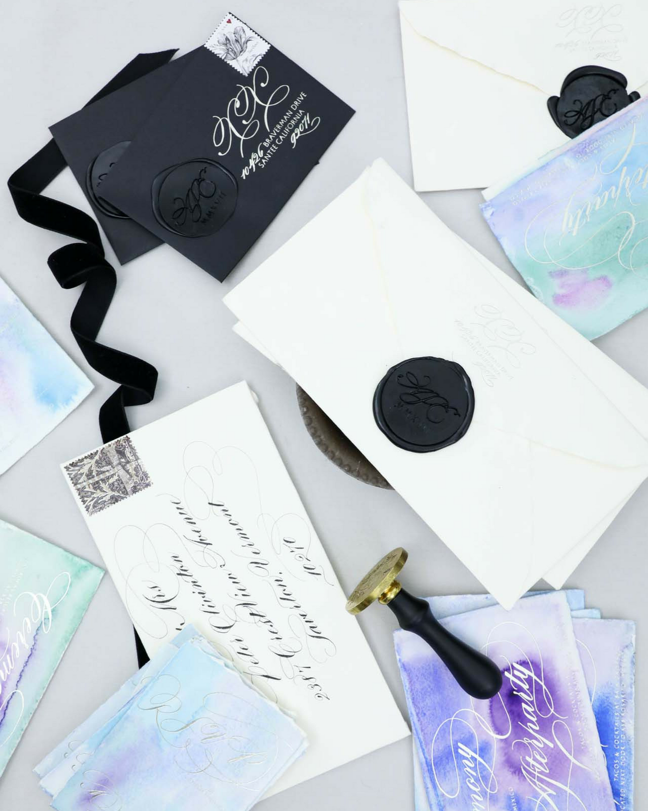 Dramatic Black Meets Romantic Mermaid Wedding Invitations by Design House of Moira