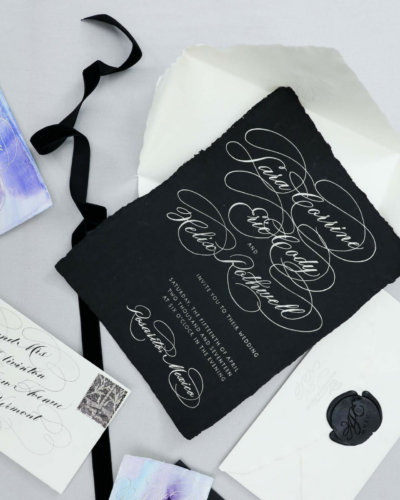 Dramatic Black Meets Romantic Mermaid Wedding Invitations