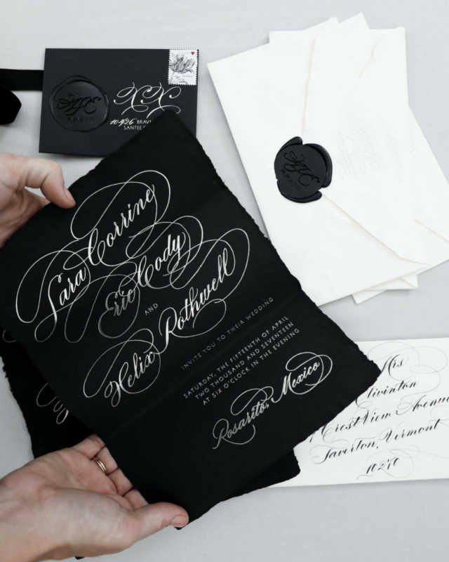 Dramatic Black Meets Romantic Mermaid Wedding Invitations